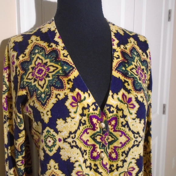 TALBOTS Printed Merino Wool Cardigan S-M Petite - Picture 3 of 8